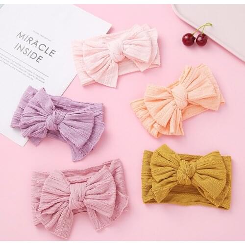 Cute Wide Nylon Headbands For Baby Girls Bowknot Elastic Cable Knit Headwear Hair Bows Gifts Headwarp Hair Accessories 2021