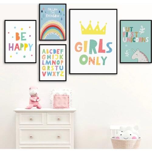 White Unicorn Poster Nursery Rainbow Wall Art Canvas Print Painting Nordic Style Children Bedroom Decoration Picture Home Decor