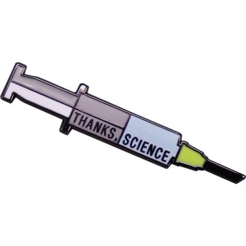Thanks Science Vaccine Syringe Mini Brooch Pro-vaccination Collection Metal Enamel Lapel Clothes Coats Bag Badge Brooch Pin