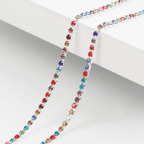 2mm Shiney AB Crystal Silver Base Cup Claw Rhinestone Chain Glue-on Ornament Accessories DIY Appliques Trim Wholesale 10m