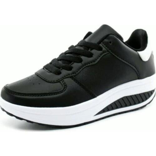 Big Size Autumn PU Leather Sports Shoes for Women Black Woman Sneakers Platform Sport Shoes Womens Tennis for Running GME-1890