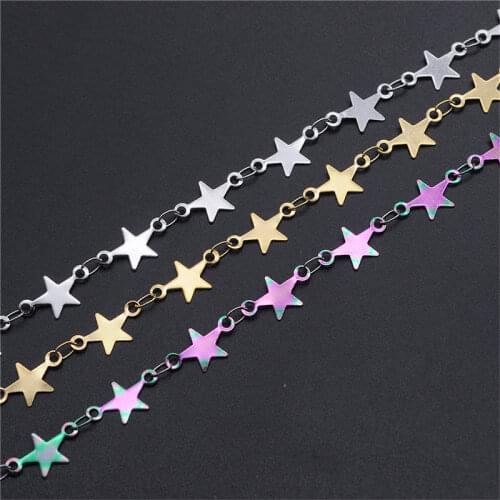 Julie Wang 1 Meter 7mm Stainless Steel Star Link Chain Women Necklace Bracelet Jewelry Making Accessory