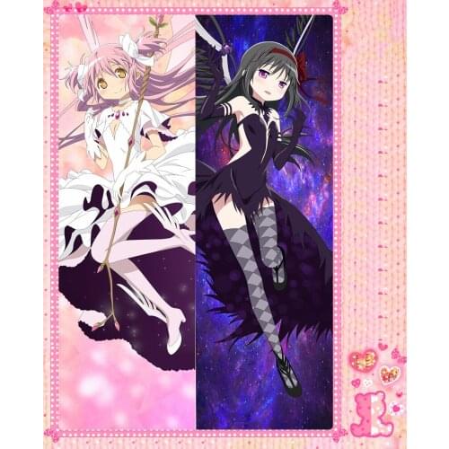 Anime Cartoon Puella Magi Madoka Magica Double-Sided Bolster Hugging Pillow Case Cover Pillowcase Peach Skin 2 Way / WT 67026