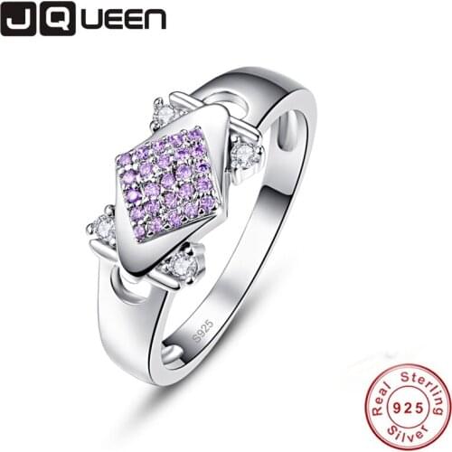 JQUEEN Elegant Egagement Geometric Crystal Woman Finger Ring Natual Violet Stone 925 Sterling Silver Ring Party Jewelry Gift