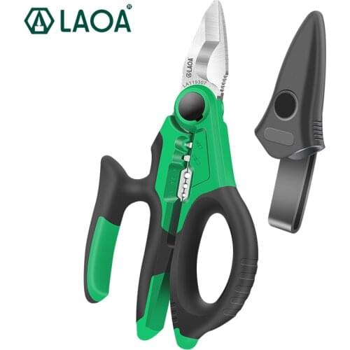 LAOA Stainless Steel Electrical Shears Multi-functional Wire Stripping Scissors Thick Cable Shearing Made in Taiwan