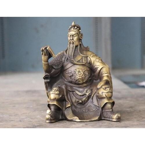 Chinese Folk Brass Copper Dragon Guan Gong Guan Yu Read Book Warrior God Statue