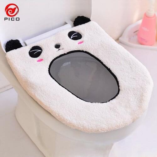 Leather Toilet Seat Cover Mat Winter Flocking Padded Bathroom Plush Stripes Pattern Warmer cartoon Toilet Cover ZL298
