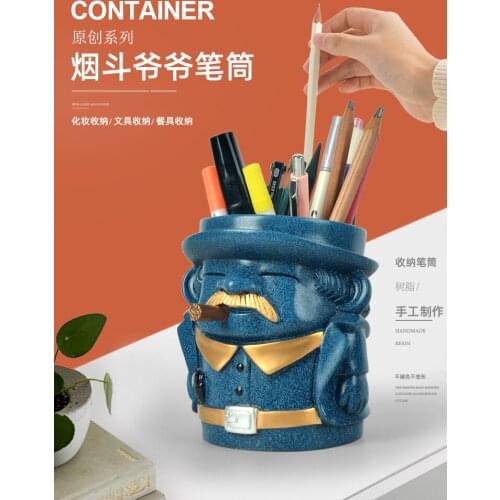 Creative Old Man Cute Pen Holder Resin Nordic Modern Resin European Pen Container Desk Study Storage Box