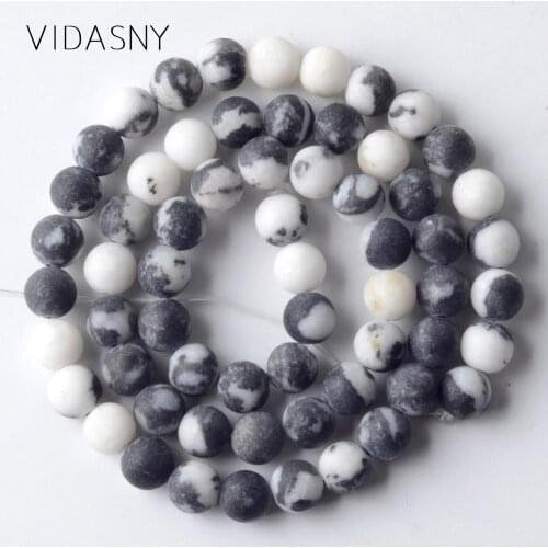 Natural Stones Dull Polish Black White Zebra Jaspers Beads For Jewelry Making 6 8 10mm Matte Round Beads Fit For Bracelets 15
