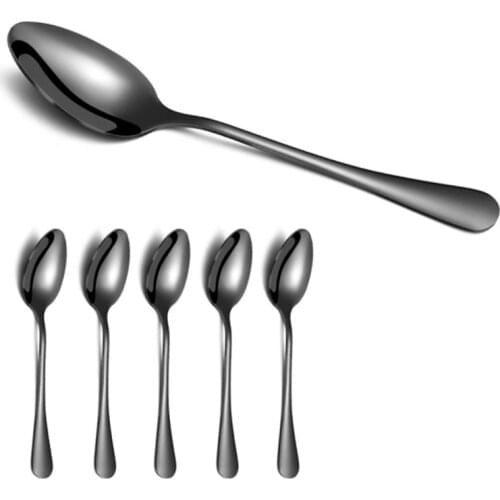 Stainless Steel Spoon, Titanium Black Gold Plated, Black Gold Spoon, Dessert Spoon, Silver, Dishwasher, 6 Pieces