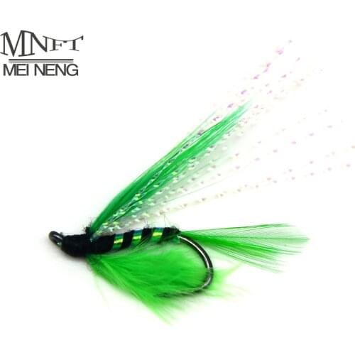 MNFT 10Pcs 6# Blackhead Green Flash Streamer Fly Trout Blackhead Fishing Flies Hook Fish Lure