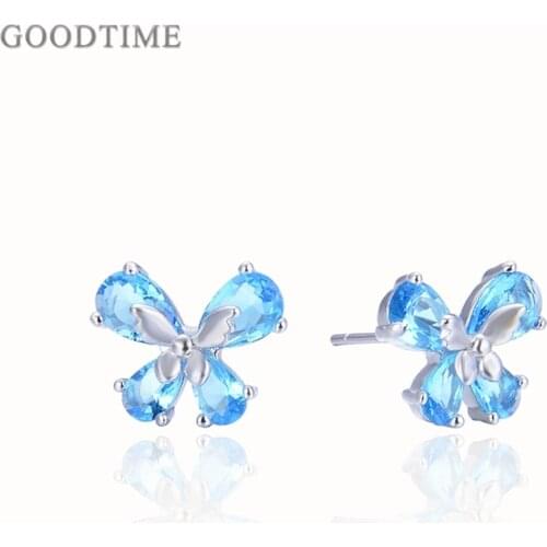 Fashion Butterfly Shape Earring New 925 Sterling Silver Jewelry Blue Stone Women Girl Stud Earrings For Party Office Dress Up
