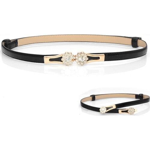 Fashion Women Leather Thin Belt Dress simple Versatile Skinny Metal Gold Elastic Belt Buckle Waistband Dress Accessories