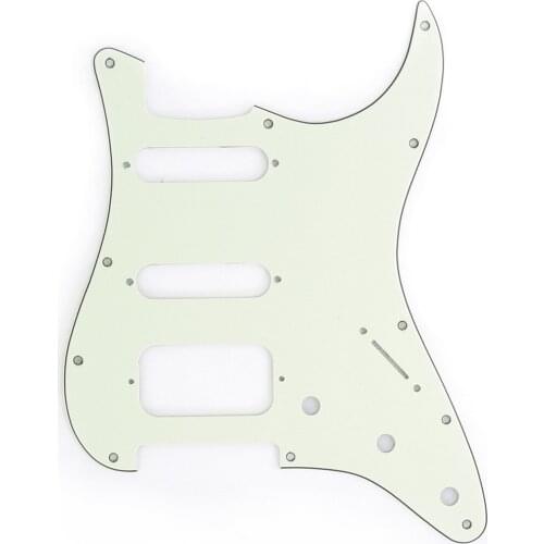 Musiclily Pro 11-Hole Round Corner HSS Guitar Strat Pickguard for USA/Mexican Stratocaster Open Pickup, 3Ply Mint Green