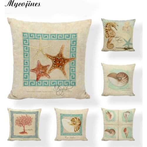 Ocean Beach Cushion Cover Palm Tree Sea Horse Pillowcase Decorativa Vintage Marine Boat Chair Cushions Shell Throw Pillows Cover