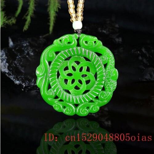 Jade Dragon Phoenix Pendant Necklace Carved Fashion Gifts Charm Jewelry Jadeite Amulet Natural Double sided Chinese