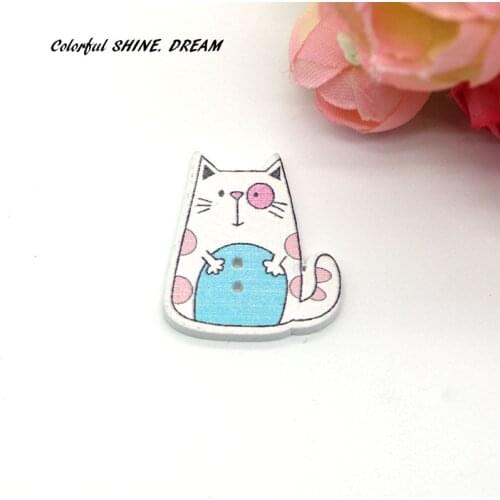 30pcs Wood Buttons Mixed Color Fat Cat Cartoons Sewing Button Scrapbooking Embellishments Crafts Decorative 26X23mm