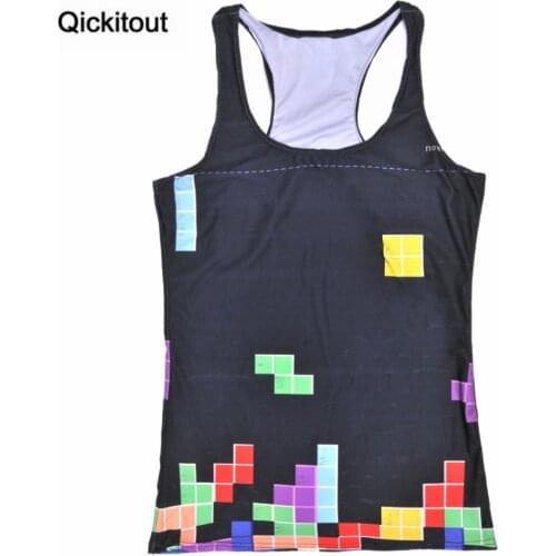 Qickitout Tops 2016 Summer Womens Blouses Strapless Sleeveless Digital Print Casual Color Tetris Games Tank Tops Ladies' Vest