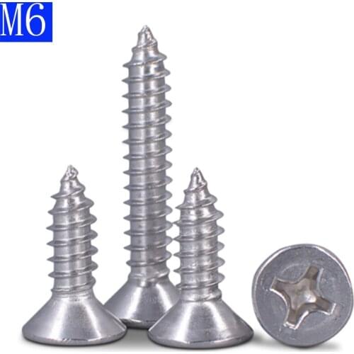 M6 304 Stainless Steel Flat Head Phillips Self Tapping Screws Wood Screws GB 846 DIN 7982
