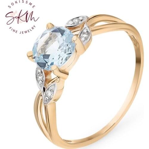 SKM Vintage Topaz rings with moissanite rings for women 14k rose gold Engagement rings designer Anniversary Luxury Fine Jewelry