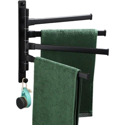 Aluminum Black Color Rotatable Towel Bar Bathroom Roll Towel Bracket Hooks Holder Kitchen Bathroom Accessories
