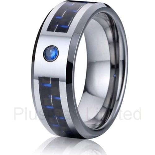 High quality OEM/ODM durable titanium jewelry blue stone and carbon fiber fashion wedding band rings love