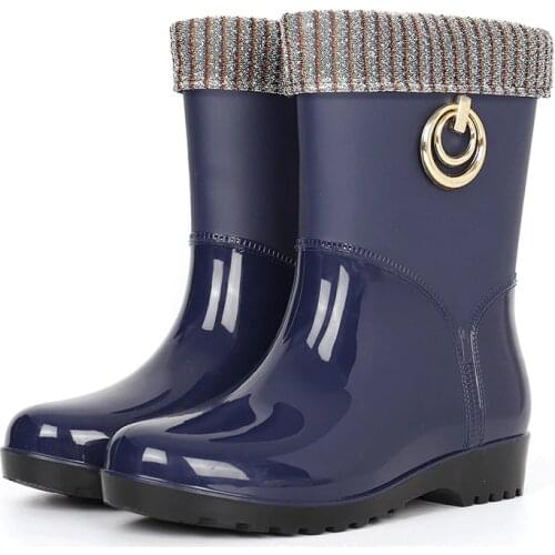 High Top Rain Boots Women Rubber Martins Ankle Bootie Waterproof Anti-Skid Rainy Walking Shoes Ladies Wading Shoes for Workout