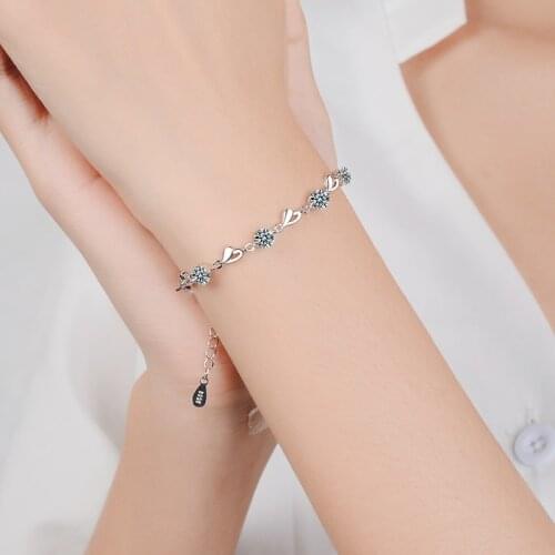 Top Quality Silver 925 Girls Bracelets Jewelry Gift Trendy Crystal Heart Bracelet For Women Bride Wedding Accessories Fashion