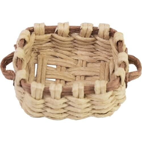 1/12 Scale Dollhouse Miniature Woven Food Vegetable Fruit Storage Basket with Handle Pretend Play Kitchen Accessory