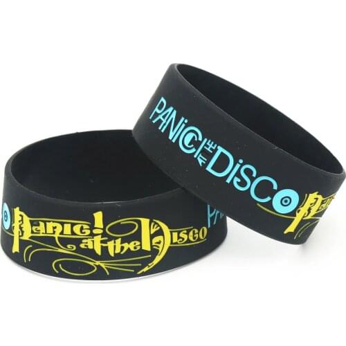 1PC Panic at the Disco Bands 1inch Wide Size Silicone Wristbands Black Rubber Music Fans Rubber Bracelets &Bangles Gifts SH195