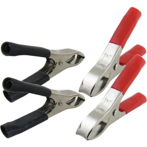 2 Pairs Black Red 30A Soft Plastic Boots Metal Car Battery Clip Clamps