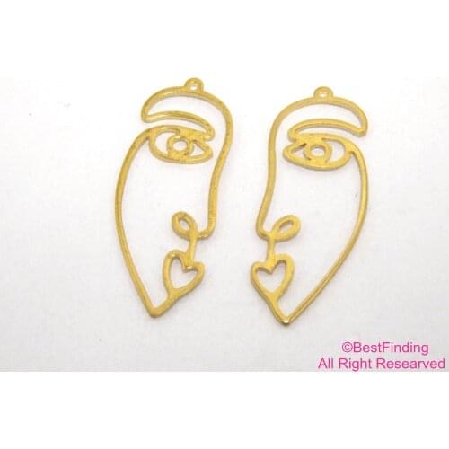 20pcs Brass charms 41x16mm Raw brass face findings charm R439