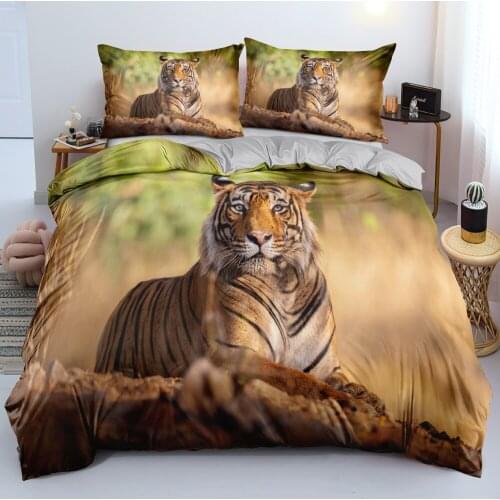 3D Gray Comforter Covers Design Animal Quilt Cover Sets and Pillow Shams 180*200cm Full Twin Double King Size Tiger Bedclothes