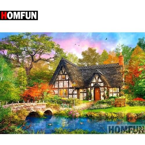 HOMFUN Full Square/Round Drill 5D DIY Diamond Painting "House landscape" Embroidery Cross Stitch 3D Home Decor Gift A12538