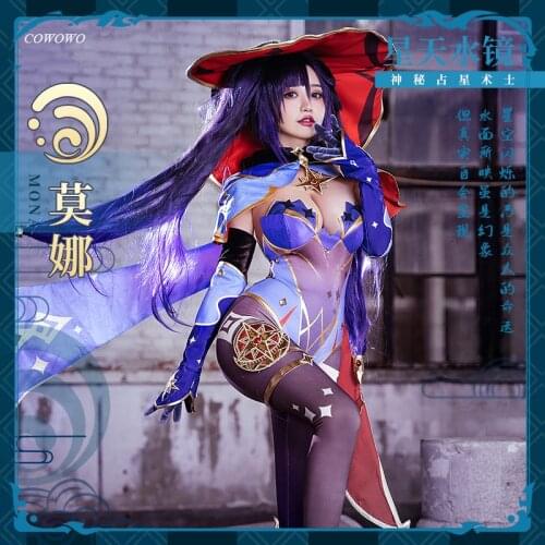 Anime! Genshin Impact Mondstadt Mona Game Suit Sexy Jumpsuits Cloak Uniform Cosplay Costume Halloween Party Outfit For Women NEW