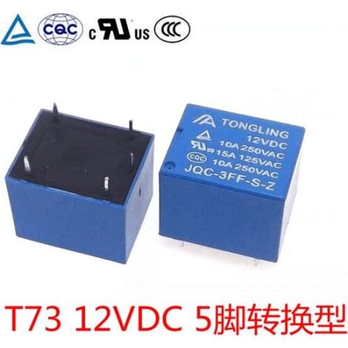 Free Shipping 20PCS 12V Relay 5 PIN Conversion Type 250VAC JQC-3FF T73-12V 10A Power Relay Instead Of SRD-12VDC-SL-C