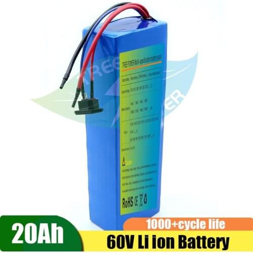 Free customize 60V 20Ah Lithium ion Battery 60v li ion BMS for 1800w citycoco scooter bike Replacement lead acid +3A charger