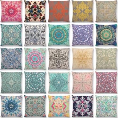 Bohemia Snowflake Flowers Gorgeous Floral Doodle Colourful Decorative Pattern Mandalas Cushion Cover Sofa Pillow Case 45x45cm