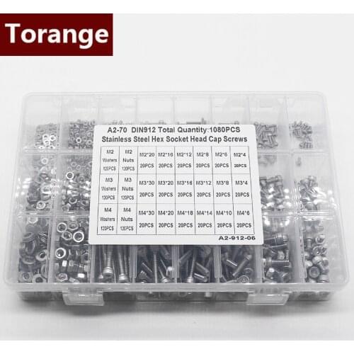 Bolt and Nuts Hex Hexagon Socket Screw Set M3-M4 Stainless Steel Round Flat Cap Head Screw Kit Allen bolt Set
