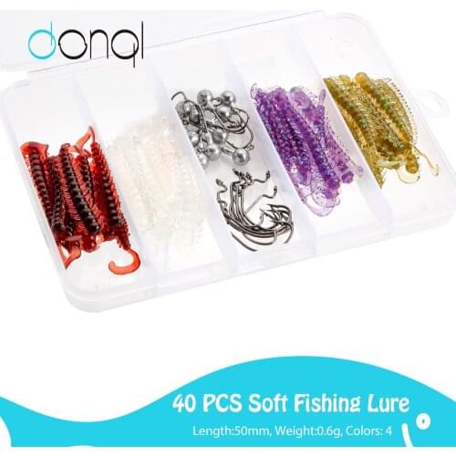 DONQL 40PCS Silicone Bait Easy Shiner Worm Lures Wobblers Crankbaits Artificial Bait Soft Fishing Lures + 20PCS Fishing Hook