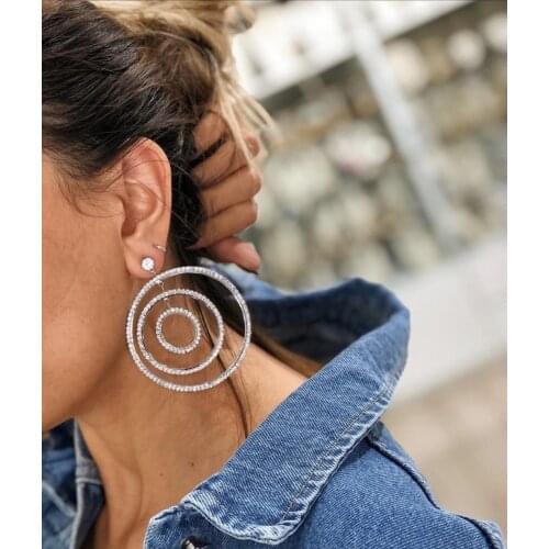 Hyperbole Europe and America Fashion Earrings Shining Zinc Alloy Rhinestone 3 layers circular Pendants Earrings Ring