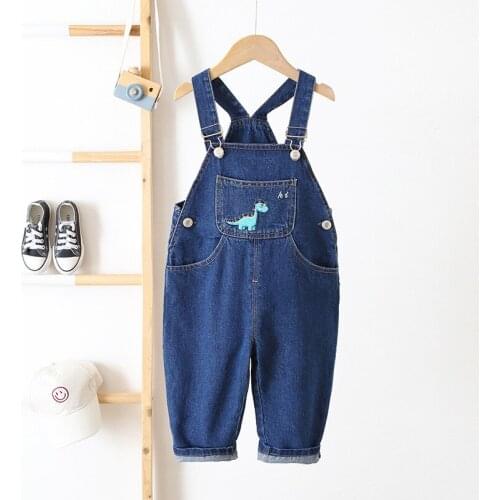 Toddler Kids Overalls Casual Pocket Dinosaur Embroidery Denim Jumpsuit for Boys Girls 2020 Autumn Childrens Jumpsuits Pants