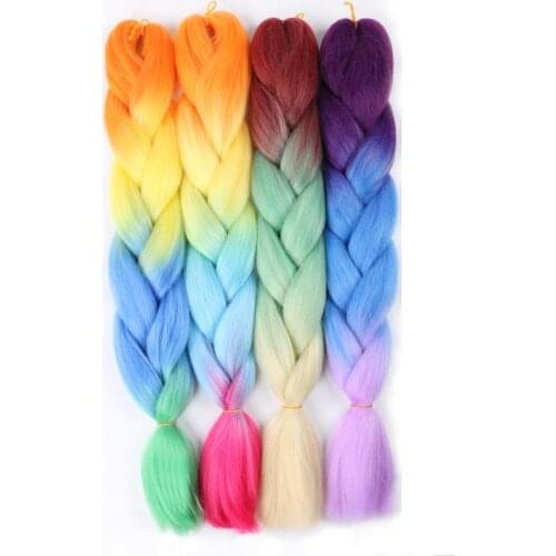 Jumbo Braiding Hair Extensions Kanekalon Braiding Hair 24 Inch Ombre Multiple Tone Colored Synthetic Hair for Women