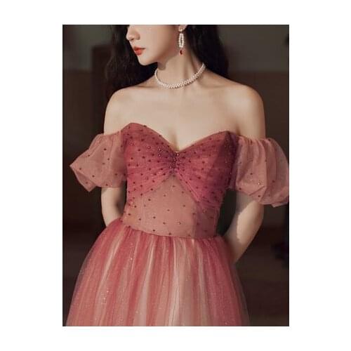 Flush red gradient color bubble sleeve beading court ball gown royal Medieval Renaissance Victorian dress Belle ball