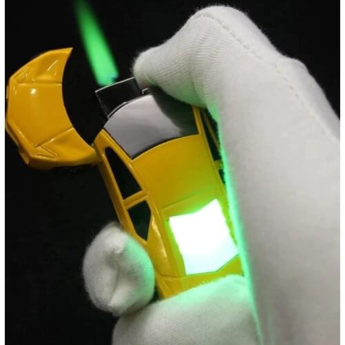 Creative Lighter LED Car Jet Butane Windproof Keychain Flashlight Turbine Green Flame Cigarette Lighter Mens Small Gift