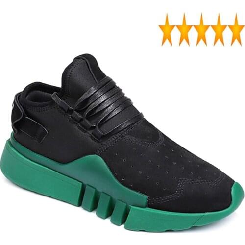 Mens Casual Streetwear New Fashion Genuine Leather Platform Shoes Lace Up Skateboard Sneakers Low Top Jogging Trainers Footwear