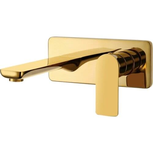 Square Style Wall Mount Bathroom washbasin lavatory Vanity Sink Faucet mixer tap Gold color