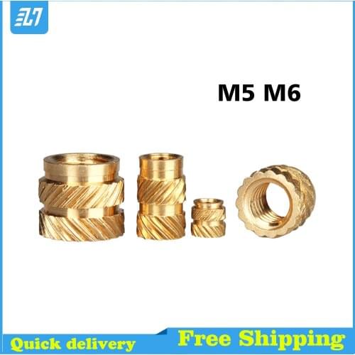 M5 M6 Brass Heating Molding Nut Copper Thread Inserts Nut SL-type Double Twill Knurled Injection For 3D Printing