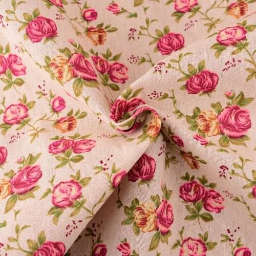 QUAN FANG Peony Printed Cotton Linen Fabric For Quilting DIY,Sewing,Sofa,Table Clothes Curtain Bag Cushion Material Half Meter
