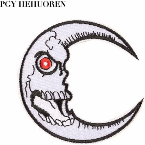 PGY 1PCS Punk Stickers Evil Moon Embroidered Patches Halloween Patches Decorations for Clothes Applique Iron on Clothes Washable